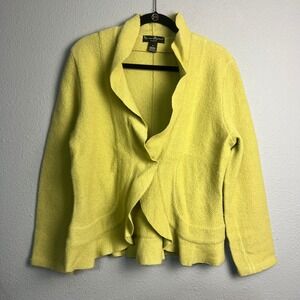Mercer Madison Womens X Green 100% Wool Jacket Ruffled Front Cardigan Style XL